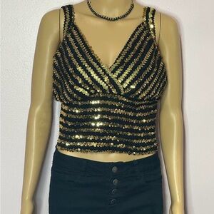 Gold and Black Sequin Women's Top